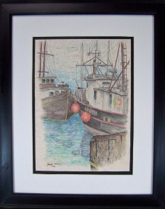 NEW ENGLAND LOBSTER BOATS $200. framed 16x20 CA77A102