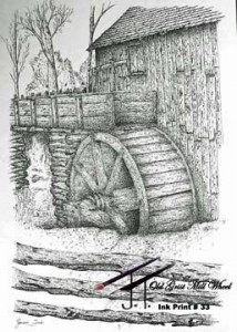 Pen & Ink Ole Grist Mill Wheel $25.00 11x17   33A1090