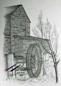 Pen & Ink Pigeon Forge Mill Wheel $25.00 11x17 40A991