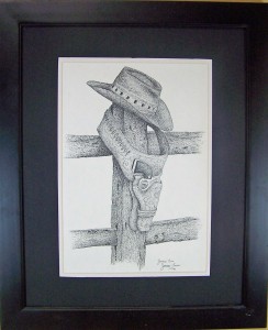 Pen & Ink double mat, black satin frame complete 16x20 $150.00